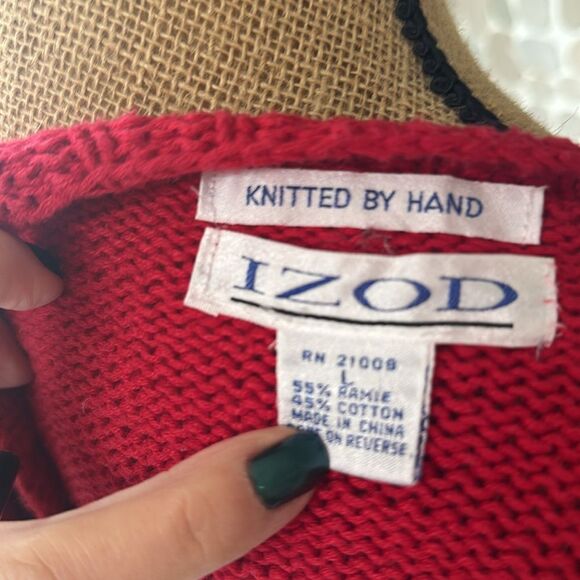 Vintage IZOD hand knitted red black white floral cardigan – size large - Picture 7 of 7